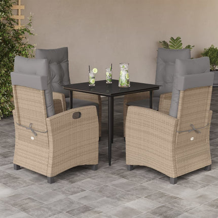 spisebordssæt til haven 5 dele med hynder polyrattan beige