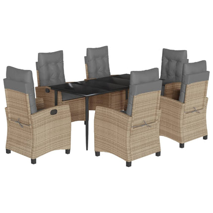 spisebordssæt til haven 7 dele med hynder polyrattan beige