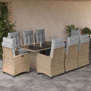 spisebordssæt til haven 9 dele med hynder polyrattan beige