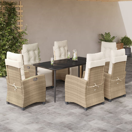 spisebordssæt til haven 7 dele med hynder polyrattan beige