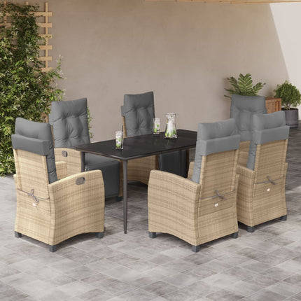 spisebordssæt til haven 7 dele med hynder polyrattan beige