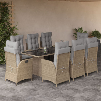 spisebordssæt til haven 9 dele med hynder polyrattan beige
