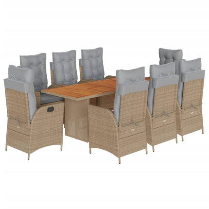 spisebordssæt til haven 9 dele med hynder polyrattan beige