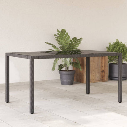 havebord med glastop 150x90x75 cm polyrattan sort