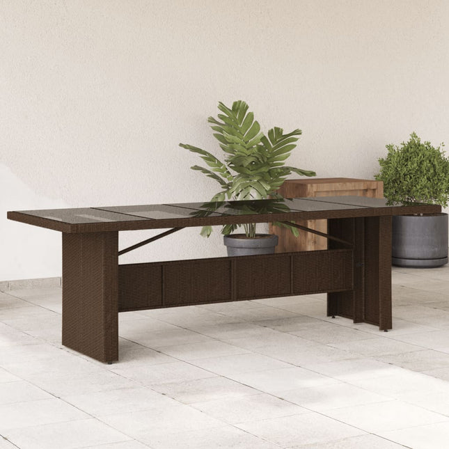 havebord med glastop 240x90x75 cm polyrattan brun