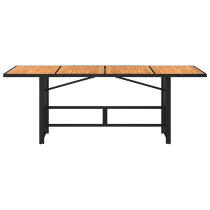 havebord med akacietop 190x80x75 cm polyrattan sort