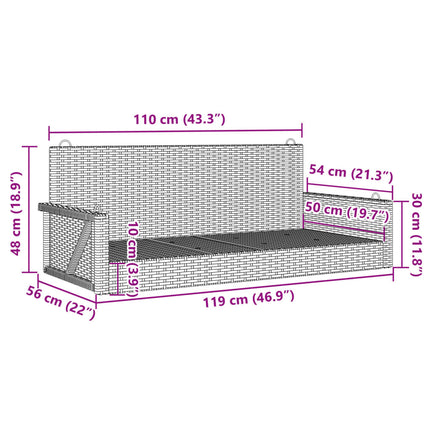 gyngebænk 119x56x48 cm polyrattan sort