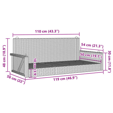 gyngebænk 119x56x48 cm polyrattan grå