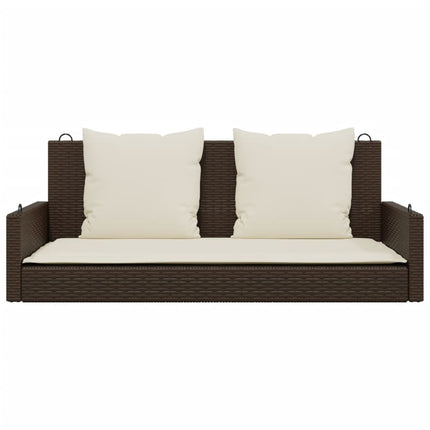 gyngebænk med hynder 119x56x48 cm polyrattan brun