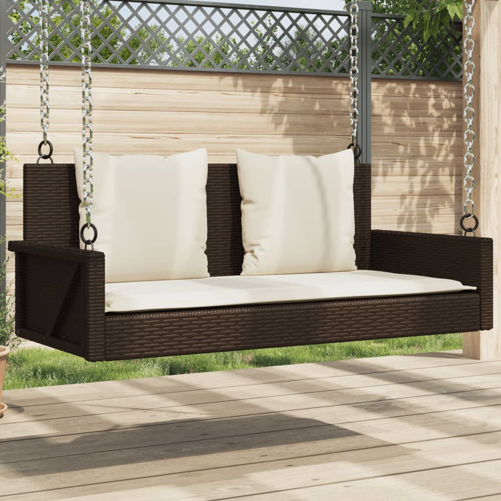 gyngebænk med hynder 119x56x48 cm polyrattan brun