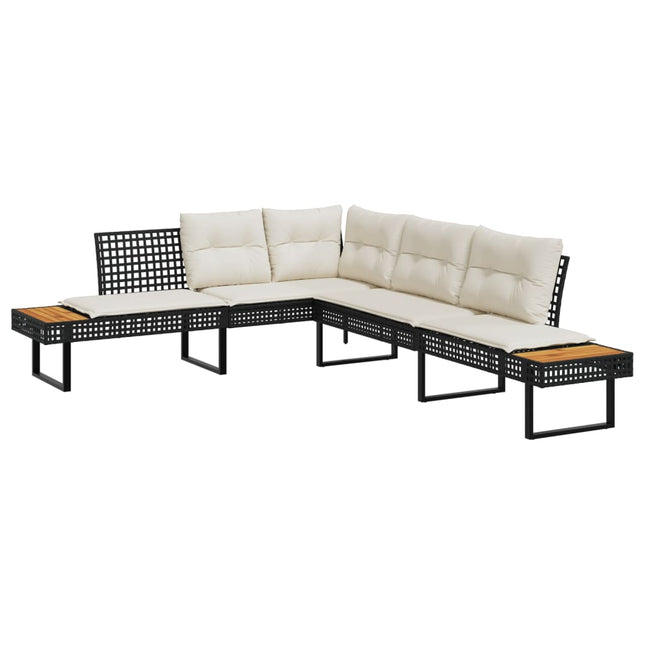 L-formet havesofa med hynder polyrattan og akacietræ sort