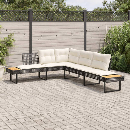 L-formet havesofa med hynder polyrattan og akacietræ sort