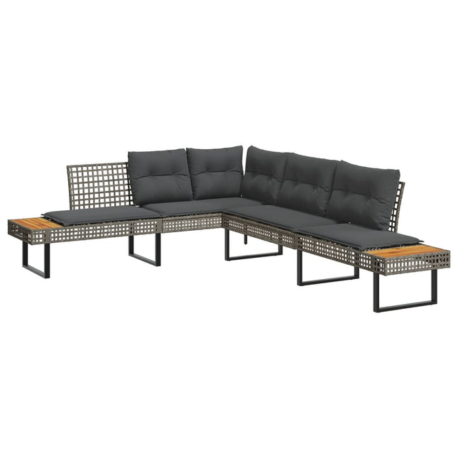 L-formet havesofa med hynder polyrattan og akacietræ grå