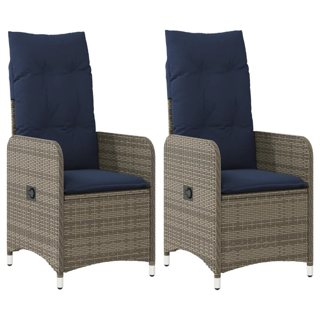 havestole med lænefunktion 2 stk. med hynder grå polyrattan