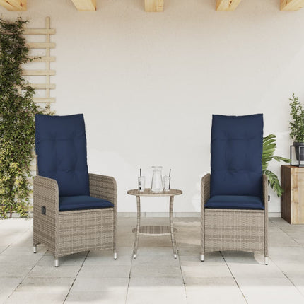havestole med lænefunktion 2 stk. med hynder grå polyrattan