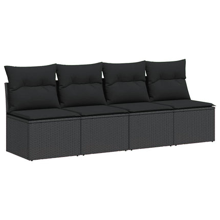 havesofa med hynder 4-personers sort polyrattan