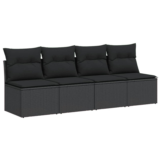 havesofa med hynder 4-personers sort polyrattan