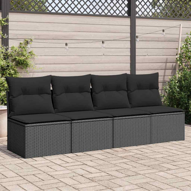 havesofa med hynder 4-personers sort polyrattan