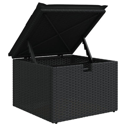 haveskammel med hynde 55x55x37 cm polyrattan sort