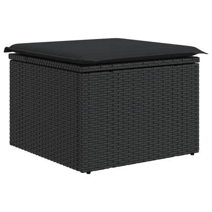 haveskammel med hynde sort 55x55x37 cm polyrattan