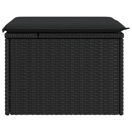haveskammel med hynde sort 55x55x37 cm polyrattan
