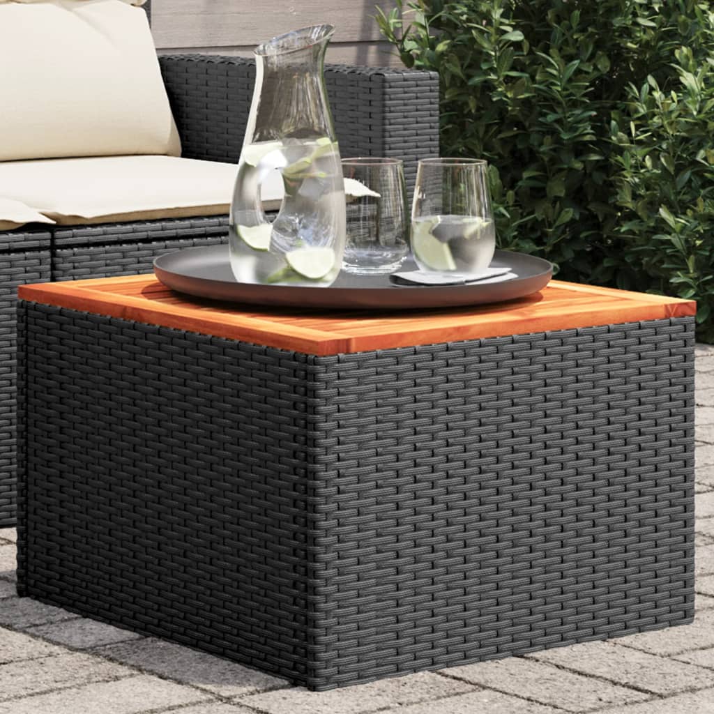 havebord sort 55x55x37 cm polyrattan og akacietræ