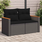 havesofa med hynder 2-personers sort polyrattan
