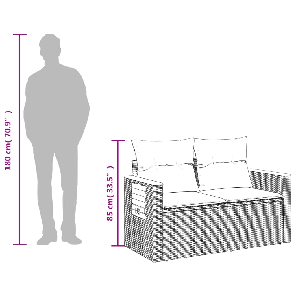 2-personers havesofa med hynder polyrattan sort