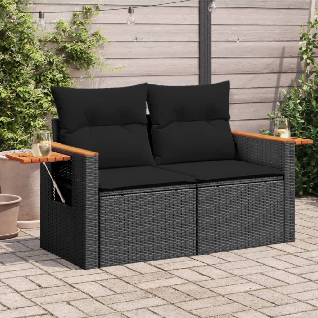 2-personers havesofa med hynder polyrattan sort billede