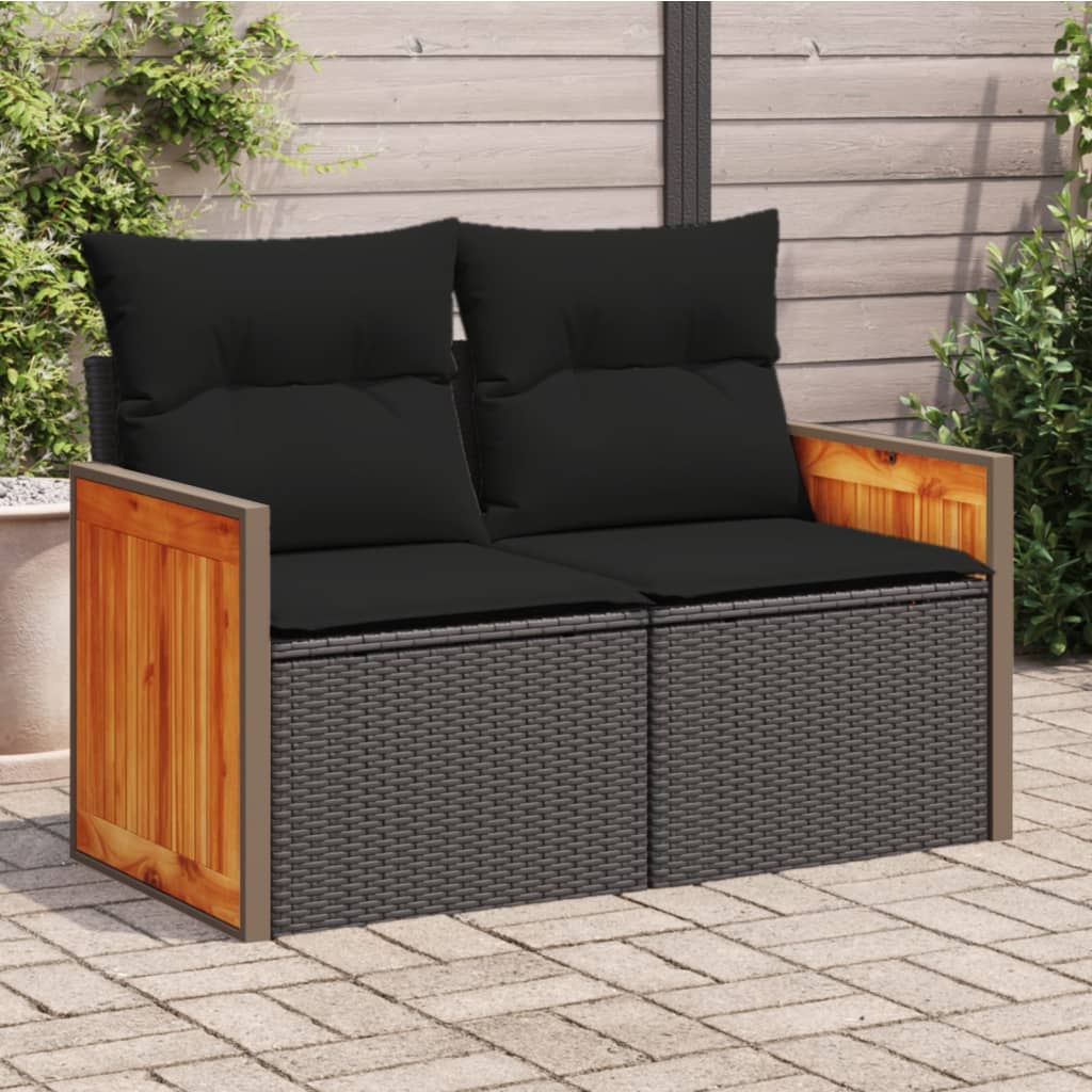 2-personers havesofa med hynder polyrattan sort billede
