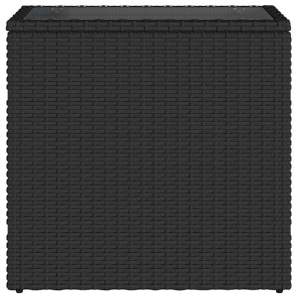 havebord med glastop 58x27,5x55 cm polyrattan sort