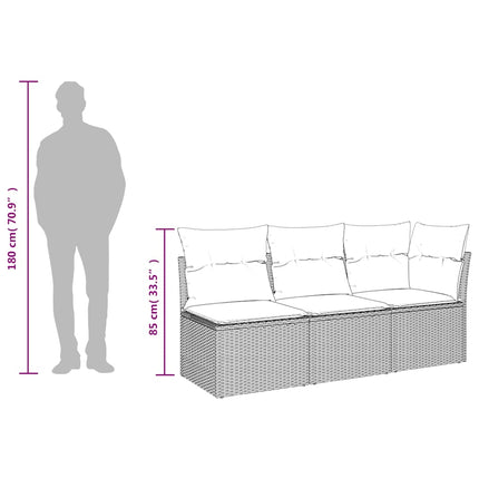 havesofa med hynder 3-personers sort polyrattan
