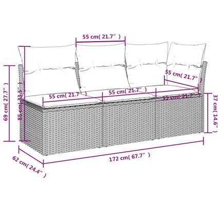 havesofa med hynder 3-personers sort polyrattan