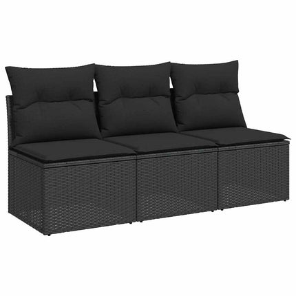havesofa med hynder 3-personers sort polyrattan