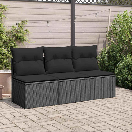 havesofa med hynder 3-personers sort polyrattan