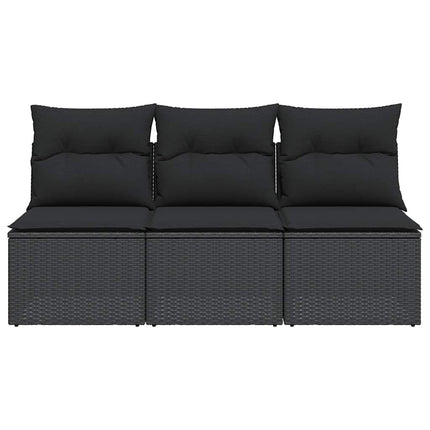 havesofa med hynder 3-personers sort polyrattan