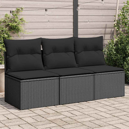 havesofa med hynder 3-personers sort polyrattan