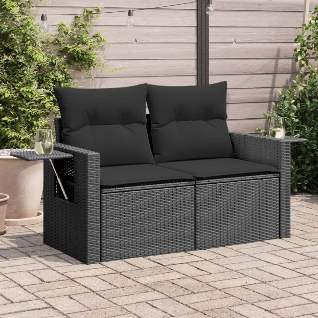 2-personers havesofa med hynder polyrattan sort billede