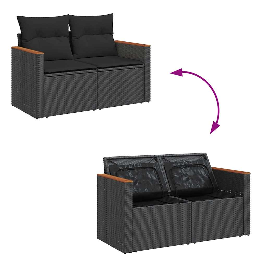 2-personers havesofa med hynder polyrattan sort