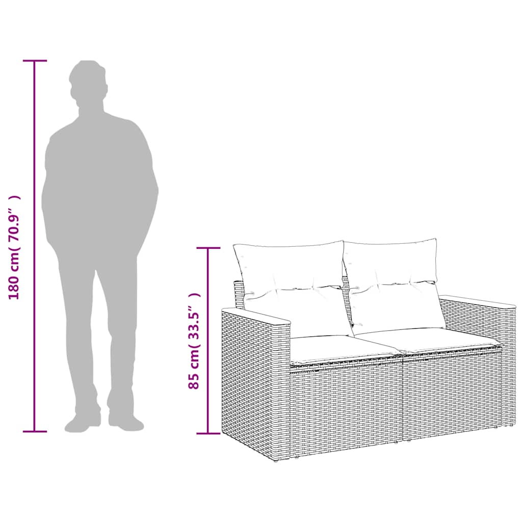 2-personers havesofa med hynder polyrattan sort