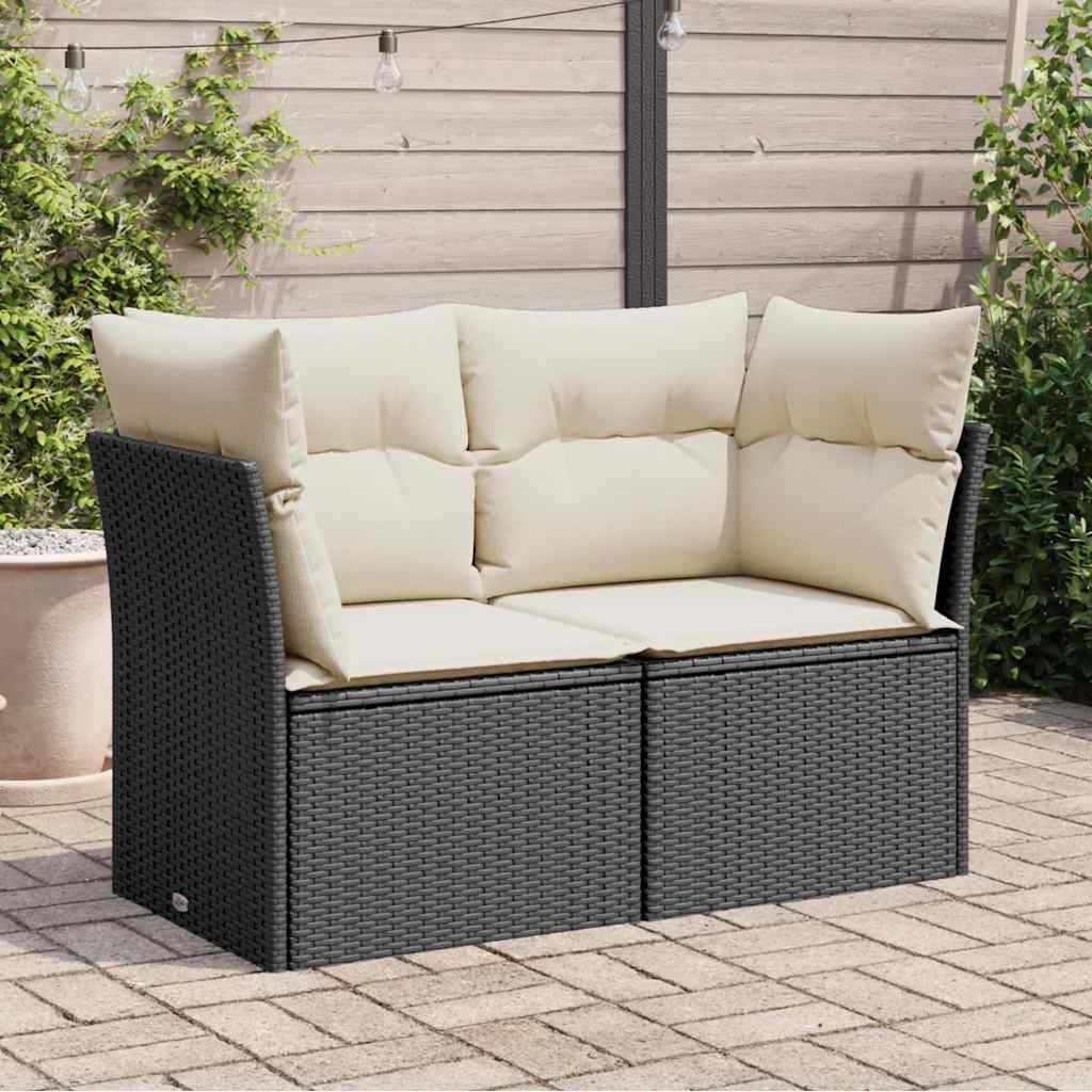 2-personers havesofa med hynder polyrattan sort