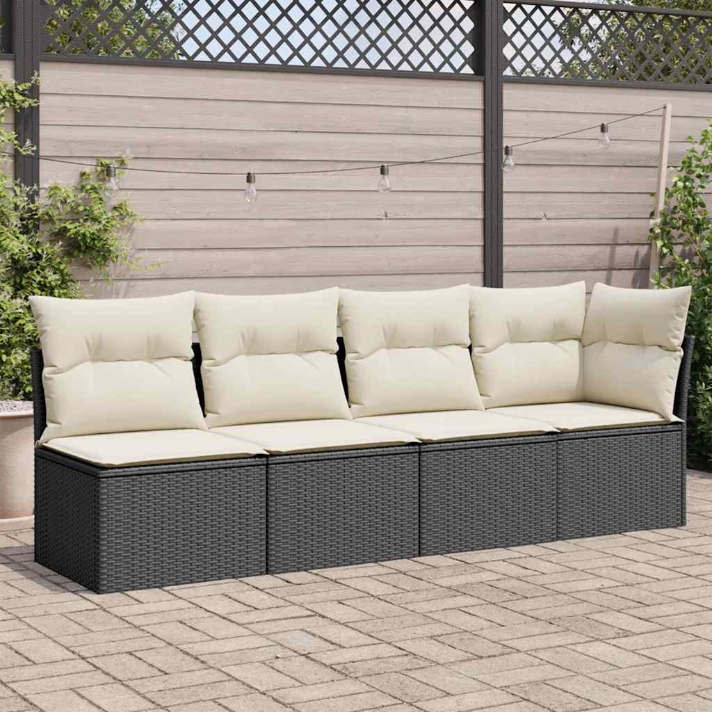 Havesofa Med Hynder Polyrattan - Sort og cremefarvet / hjørnedel 3x midterdel