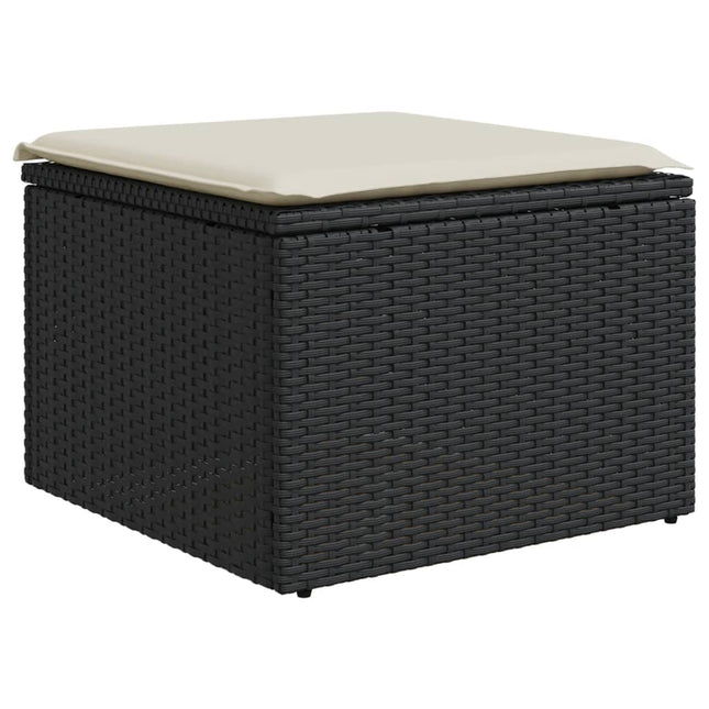 haveskammel med hynde 55x55x37 cm polyrattan sort