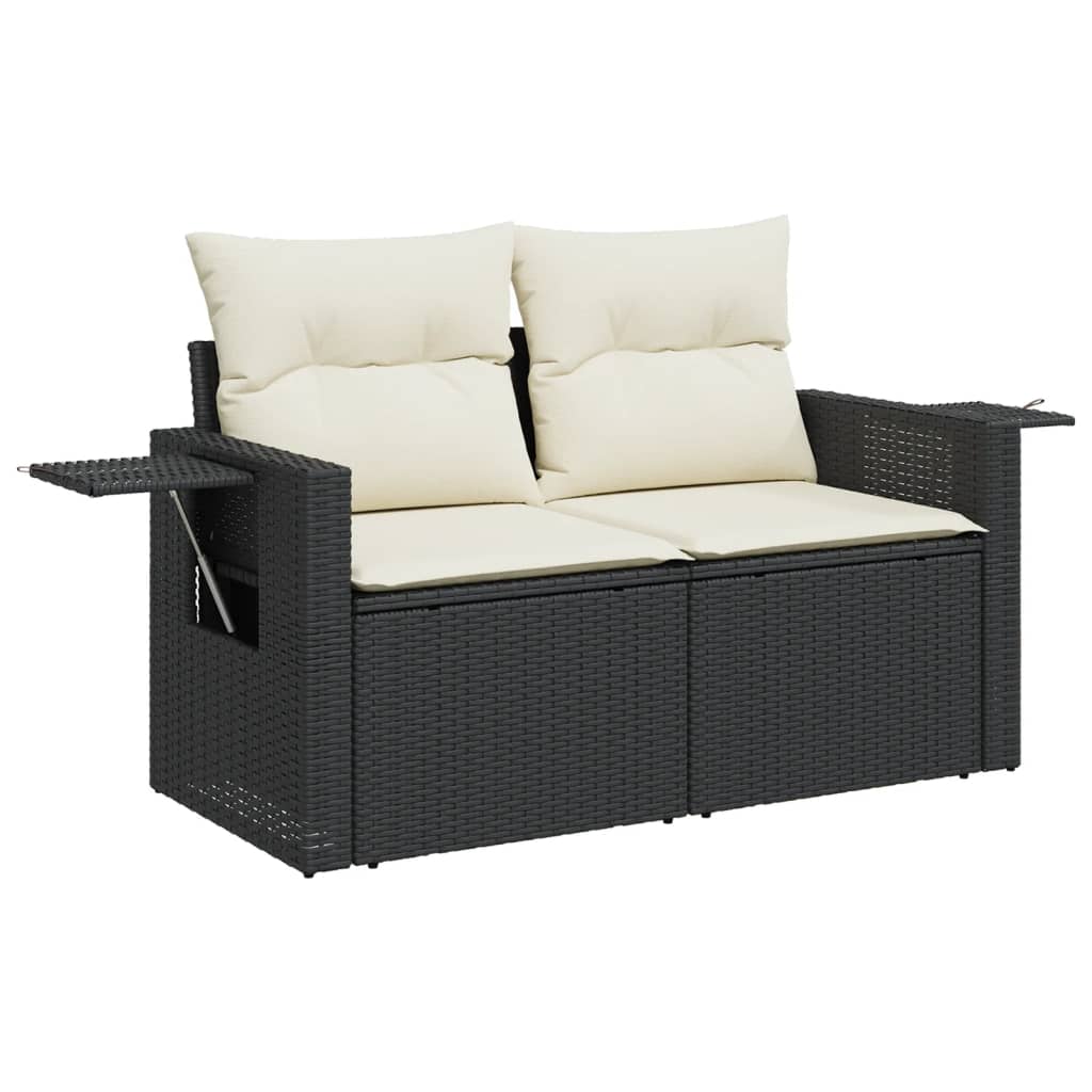 2-personers havesofa med hynder polyrattan sort
