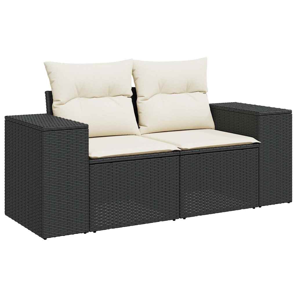2-personers havesofa med hynder polyrattan sort