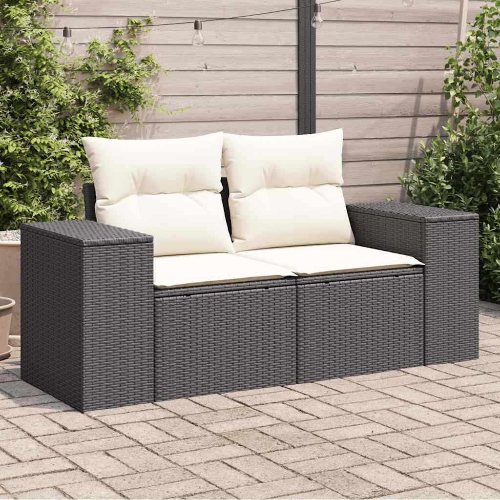 2-personers havesofa med hynder polyrattan sort billede
