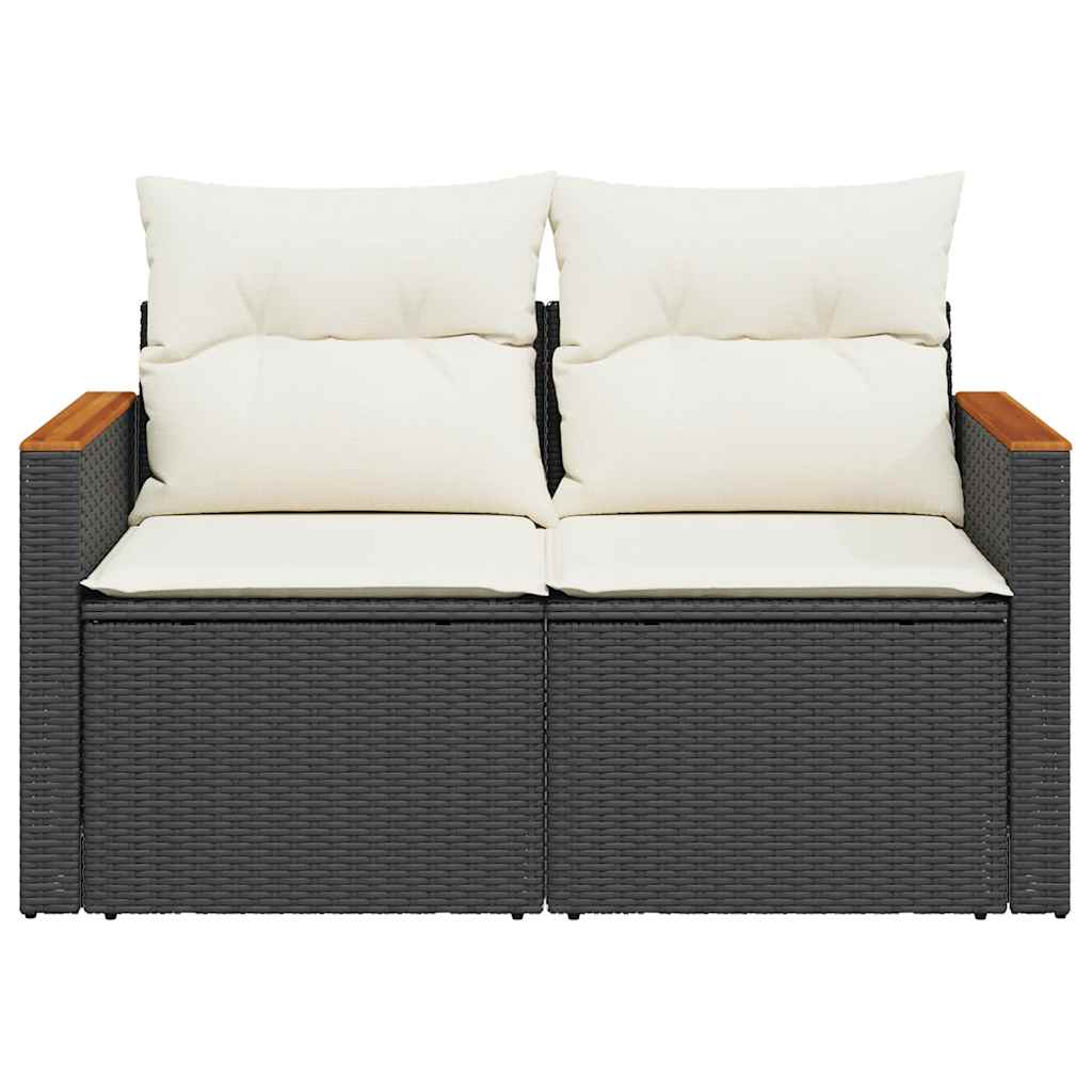 2-personers havesofa med hynder polyrattan sort