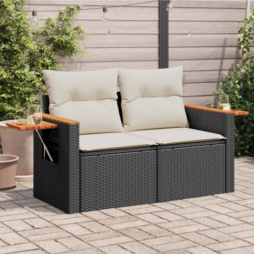 2-Personers Havesofa Med Hynder Polyrattan - Sort og hvid / uden opbevaring