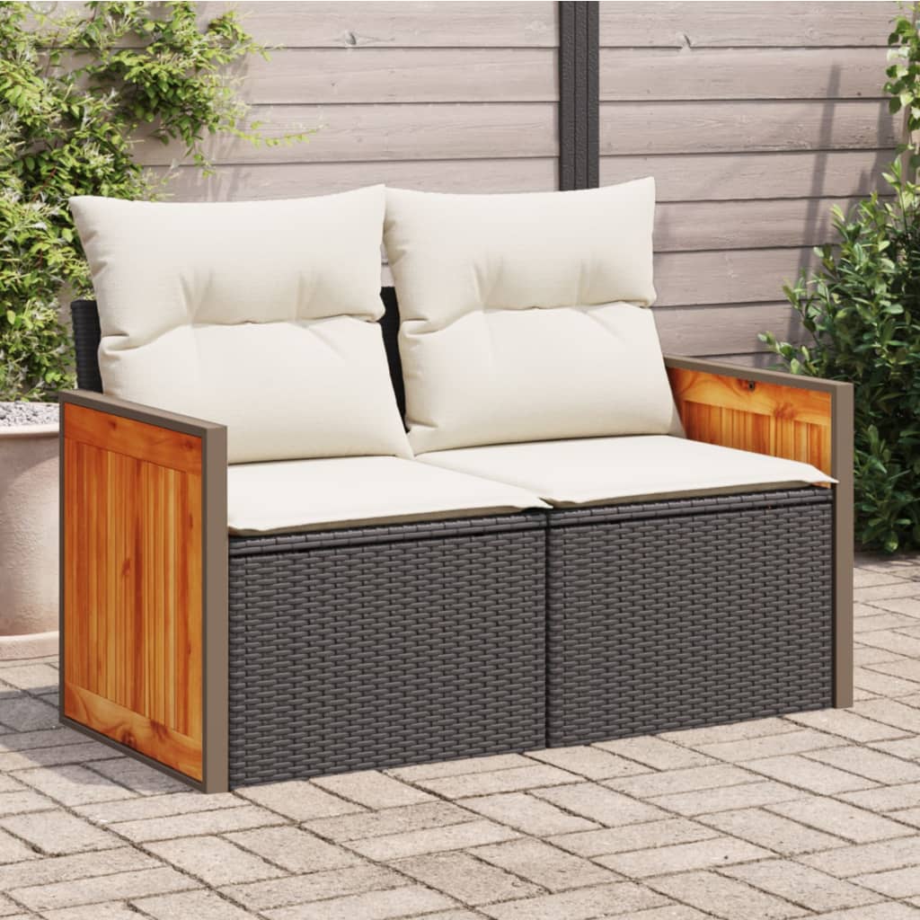 2-personers havesofa med hynder polyrattan sort billede