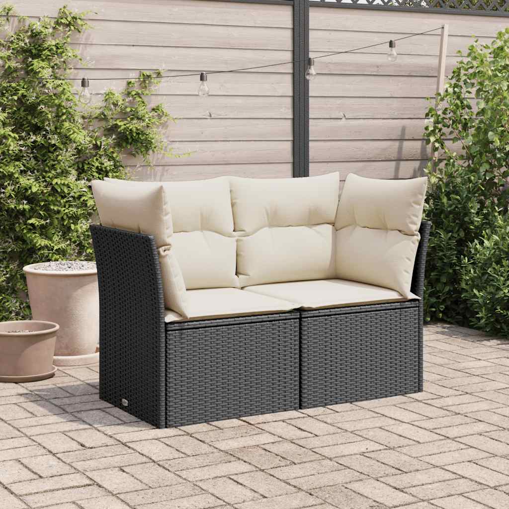 2-personers havesofa med hynder polyrattan sort